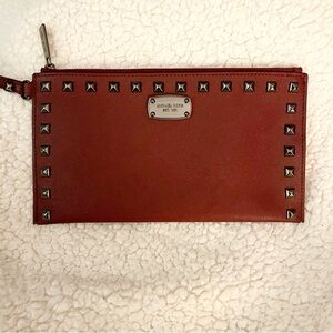 Michael Kors Jet Set Burgundy Studded Saffiano Zip Wristlet